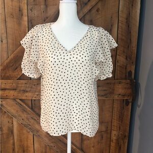 Madewell Cream and Black Dot Flutter Sleeve Blouse